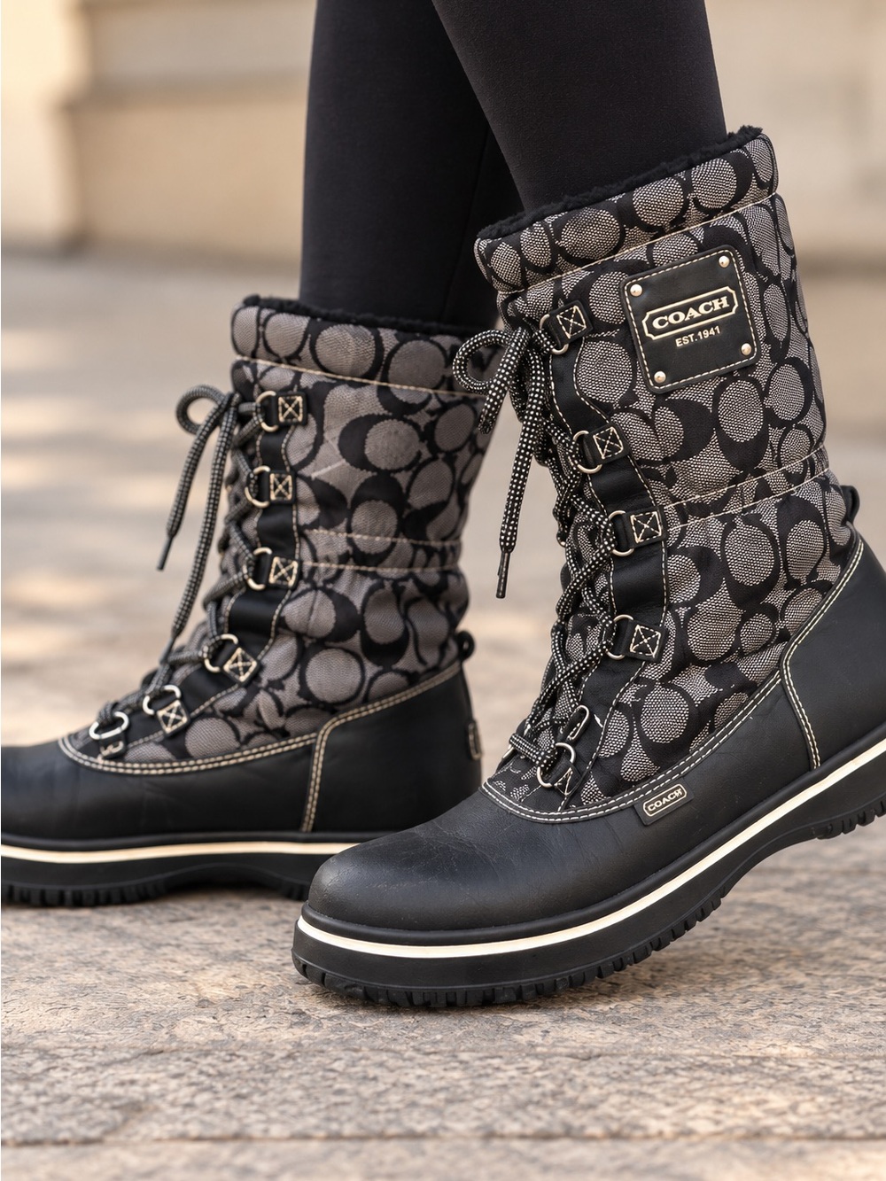 COACH Vintage Signature Shaine Monogram Quilted Snow Boots
